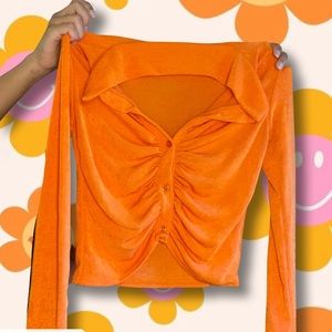 ❤️‍🔥 SOLD ❤️‍🔥 Orange Longsleeve Ribbed Button down blouse